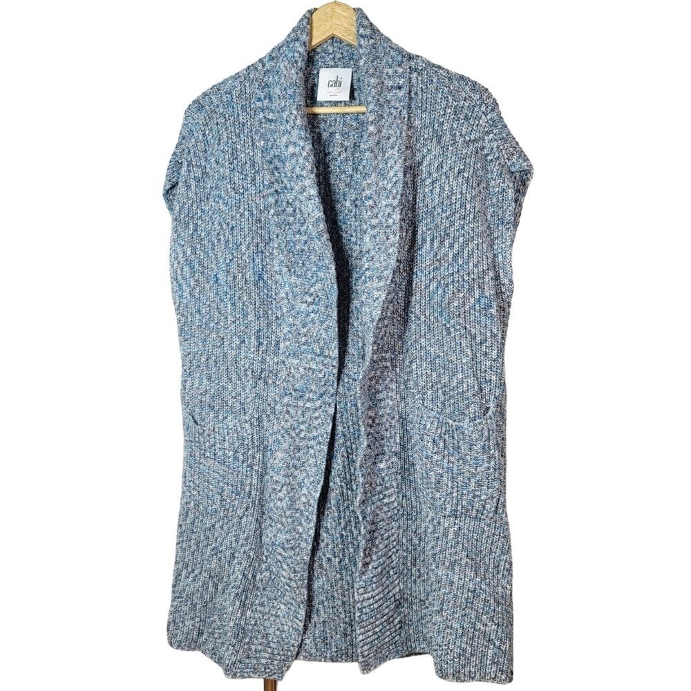 Cabi Chunky Knit Cardigan Blue Small Pockets Sleeveless Love Carol Napa Sweater